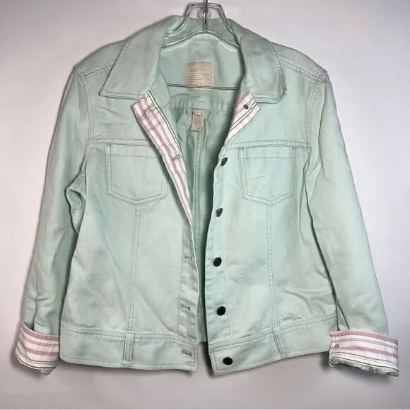 J. Jill Cotton Blend Seafoam Green Button Down Jacket M - Picture 3 of 8
